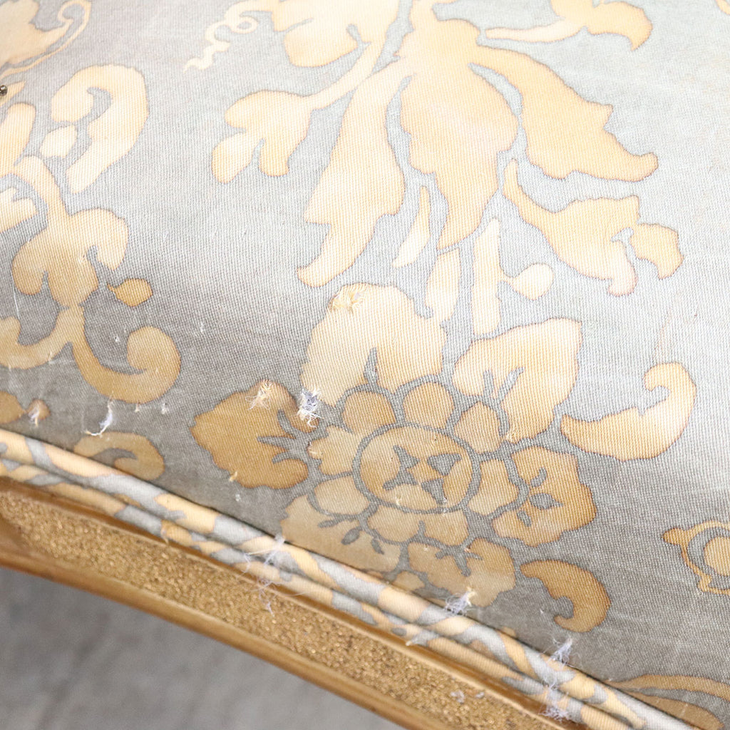 French Louis XV-Style Chair, Parcel-Gilt and Cream Paint, Fortuny Fabric