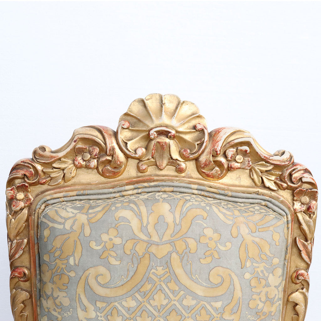 French Louis XV-Style Chair, Parcel-Gilt and Cream Paint, Fortuny Fabric