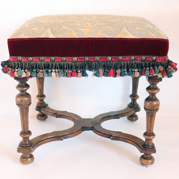 Pair of English Baroque Revival Walnut Upholstered Stools