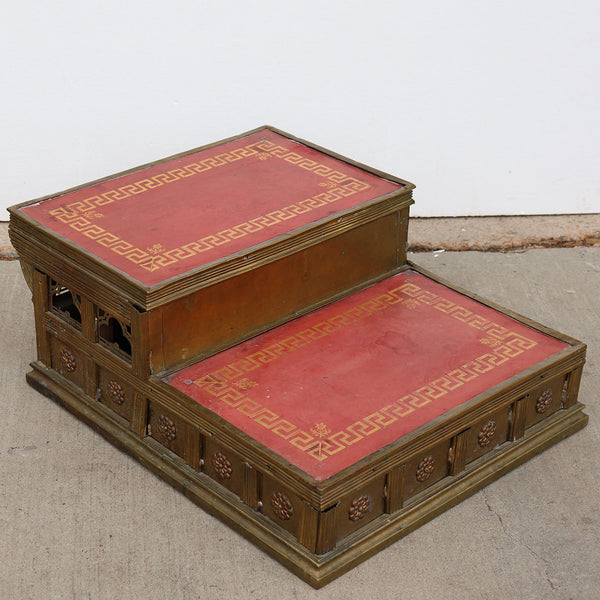 French Gothic Revival Brass and Red Leather Altar / Library Steps