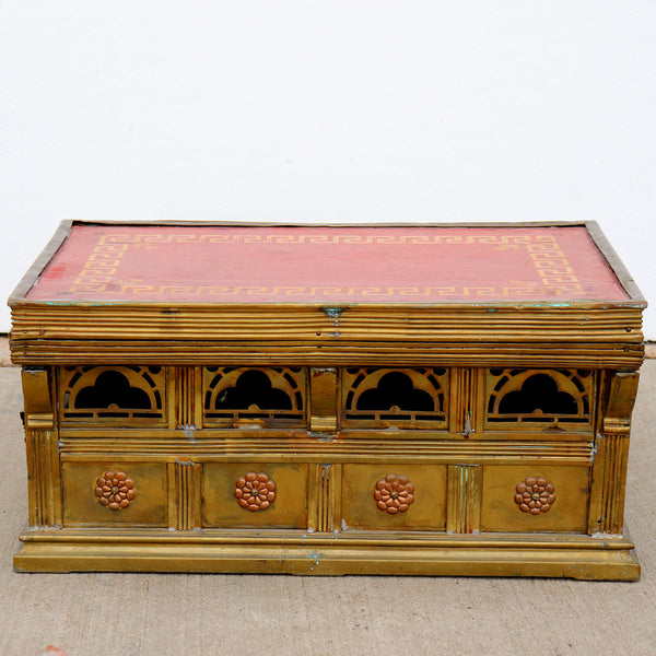 French Gothic Revival Brass and Red Leather Altar / Library Steps