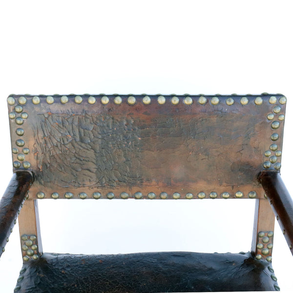 English Walnut, Beechwood and Studded Leather Armchair