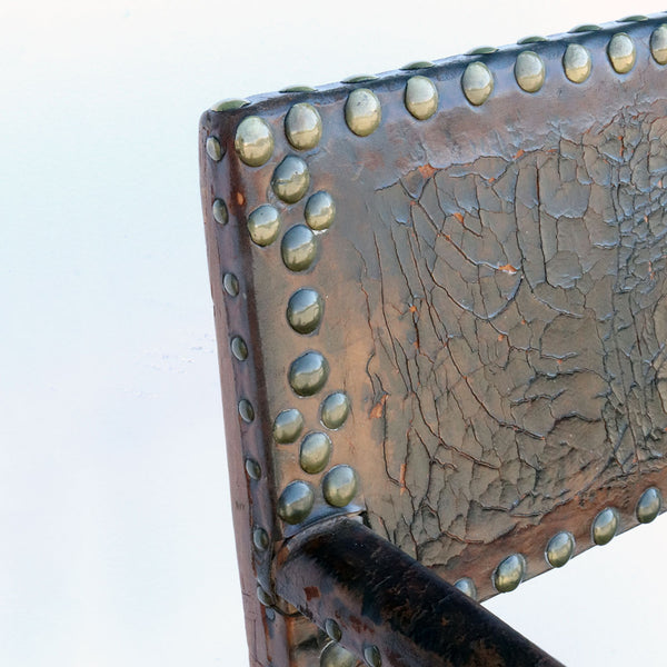 English Walnut, Beechwood and Studded Leather Armchair