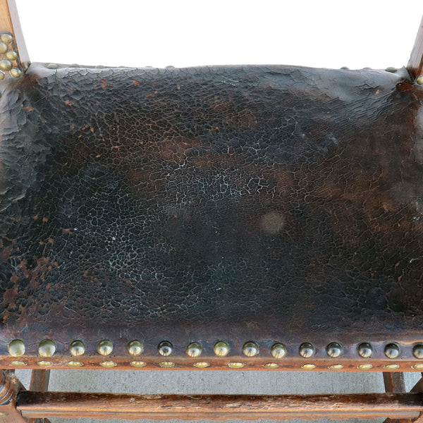 English Walnut, Beechwood and Studded Leather Armchair