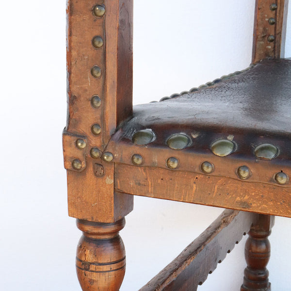 English Walnut, Beechwood and Studded Leather Armchair