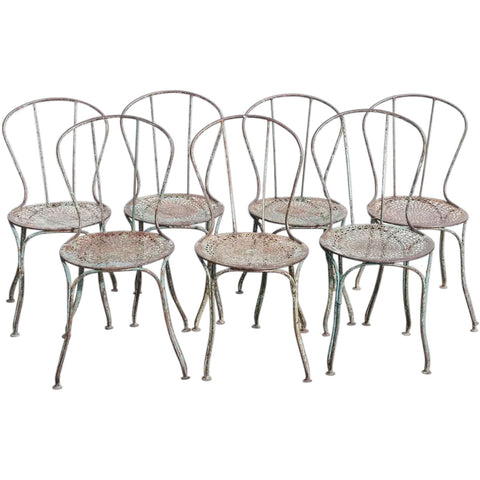 Set of Seven French Painted Wrought Iron Bistro / Garden Side Dining Chairs