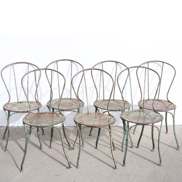 Set of Seven French Painted Wrought Iron Bistro / Garden Side Dining Chairs