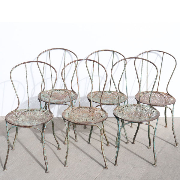 Set of Seven French Painted Wrought Iron Bistro / Garden Side Dining Chairs