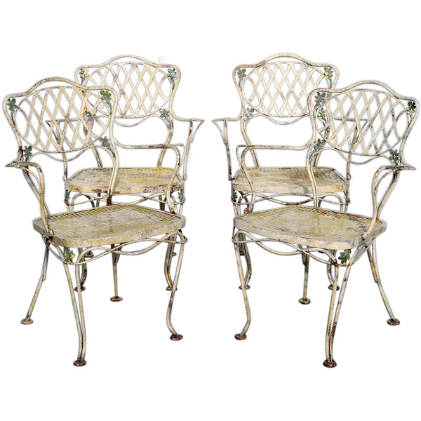 Set of Four Vintage American Painted Wrought Iron Garden Armchairs