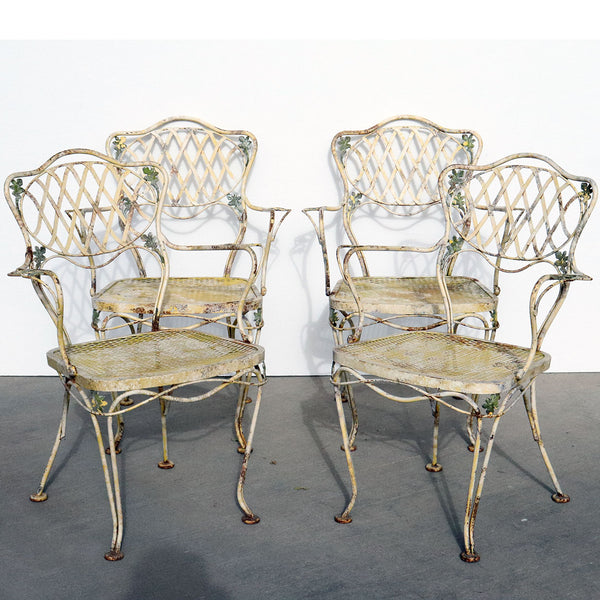 Set of Four Vintage American Painted Wrought Iron Garden Armchairs