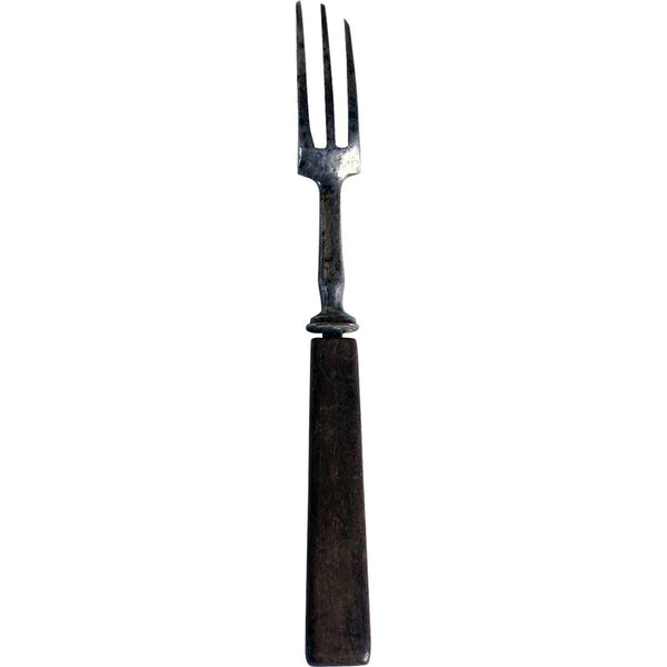 Primitive American Civil War Era Pewter and Walnut Handle Three-Tine Fork