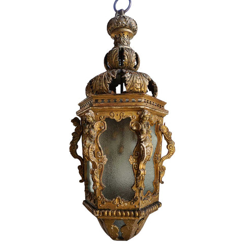 Large Italian Baroque Style Giltwood and Gesso Pendant 12-Light Hanging Lantern