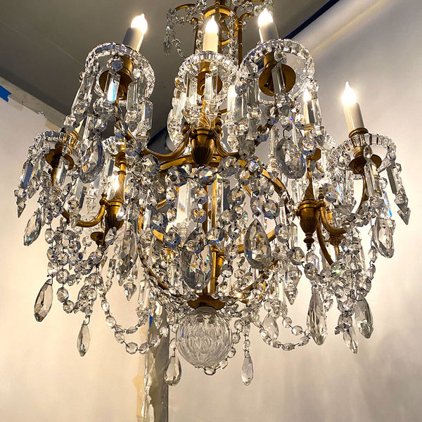 Large French Signed Baccarat Crystal and Gilt Bronze 12-Light Chandelier