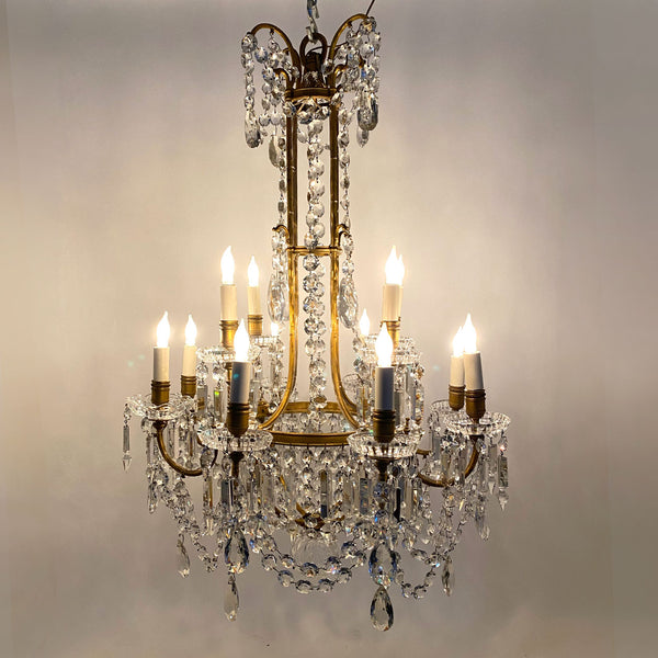 Large French Signed Baccarat Crystal and Gilt Bronze 12-Light Chandelier