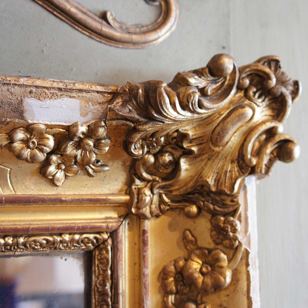 Large French Provincial Louis XV Revival Gilt Gesso and Painted Trumeau Mirror