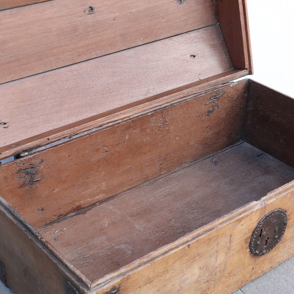 Small Mexican Spanish Colonial Domed Iron Mounted Wooden Coffer Chest