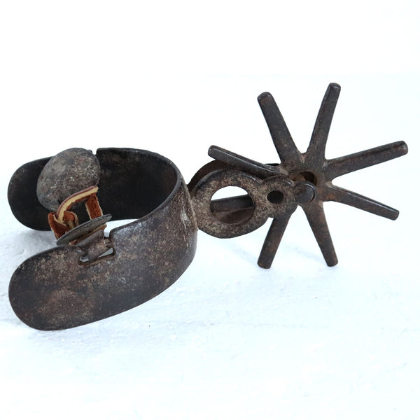 Two Similar Mexican Silver Inlaid Hand Forged Iron Vaquero Boot Spurs