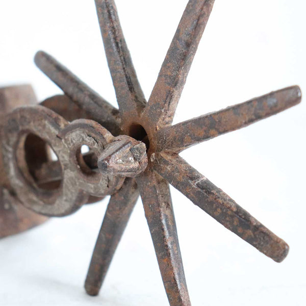 Two Similar Mexican Silver Inlaid Hand Forged Iron Vaquero Boot Spurs