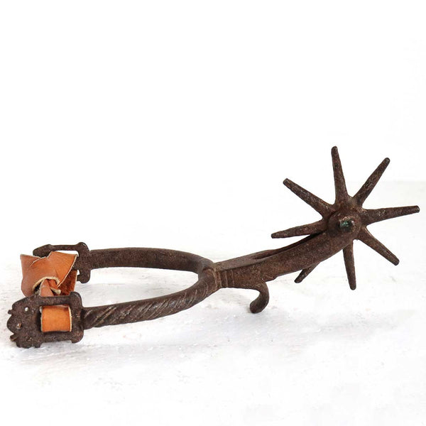 Mexican Spanish Colonial Hand Forged Iron and Leather Vaquero Boot Spur