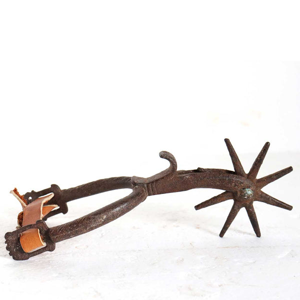 Mexican Spanish Colonial Hand Forged Iron and Leather Vaquero Boot Spur