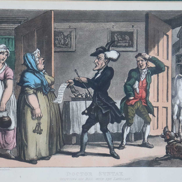 THOMAS ROWLANDSON Colored Etching and Aquatint, Dr. Syntax Disputing his Bill with the Landlady