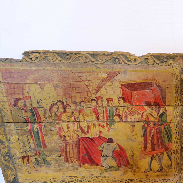 Italian Sicilian Folk Art Painted Wood Wheeled Cart Panel