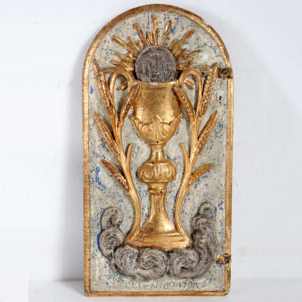 Italian Baroque Painted and Gilt Wood Arched Tabernacle Door