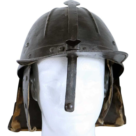 Northern European Steel and Leather Military Burgonet Pot Helmet (Zischägge)