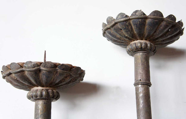 Two Similar Rare Portuguese Baroque Silver and Teak Processional Candlesticks