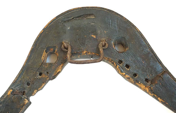 Swedish Allmoge Iron Mounted, Carved and Painted Wooden Yoke