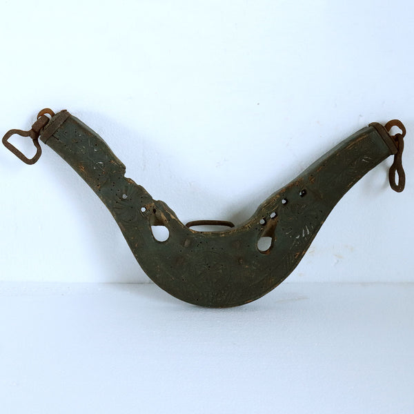 Swedish Allmoge Iron Mounted, Carved and Painted Wooden Yoke