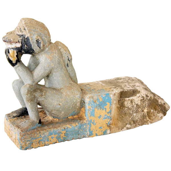 Indian Painted Stone Monkey Figural Architectural Bracket