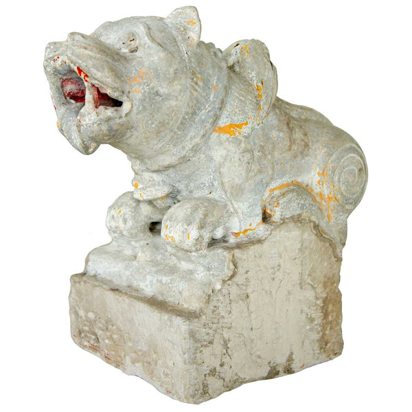 Indian Painted Limestone Vyala Animal Form Architectural Bracket