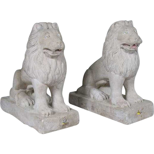 Pair of Anglo Indian Raj Period Stone Lion Garden Statuary Figures