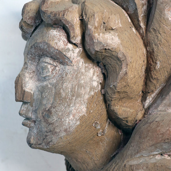 Indo-Portuguese Baroque Teak Angel Mask Architectural Carving