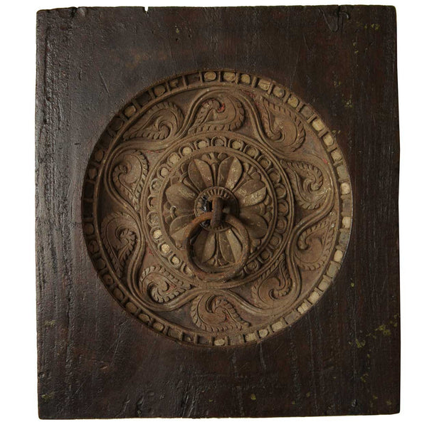 Indian Teak Architectural Panel with Iron Ring