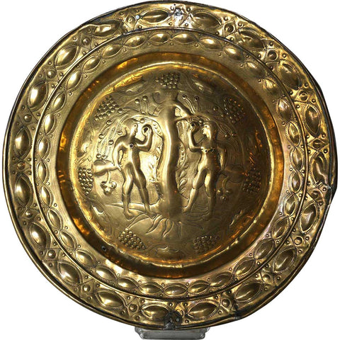 Large Northern European Baroque Adam and Eve Brass Repousse Alms Plate