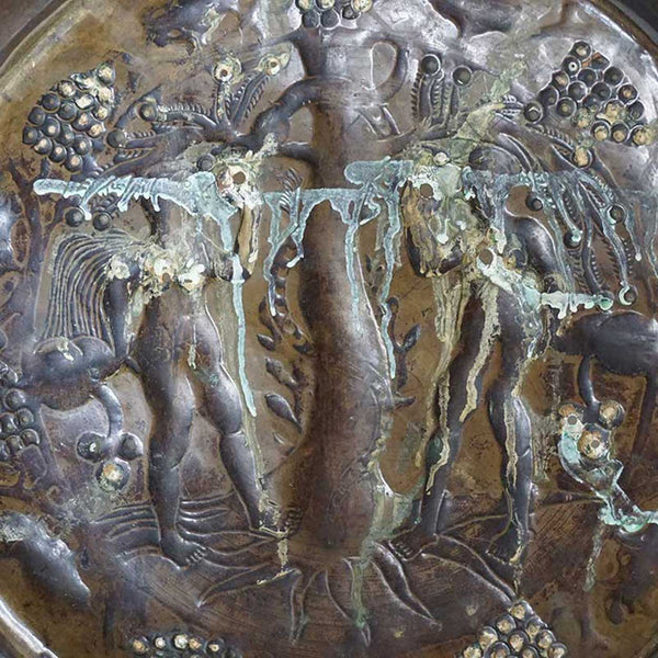 Large Northern European Baroque Adam and Eve Brass Repousse Alms Plate