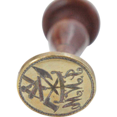 Continental Treen Handled Brass Wax Seal Stamp