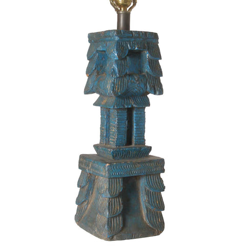 Indian Painted Teak Architectural Fragment as a Table Lamp