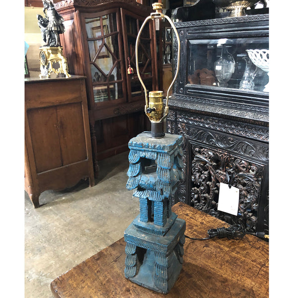 Indian Painted Teak Architectural Fragment as a Table Lamp