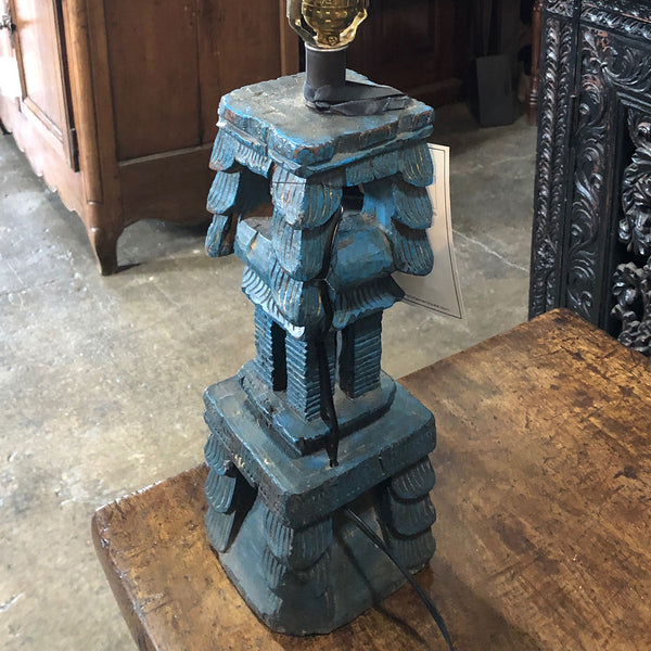 Indian Painted Teak Architectural Fragment as a Table Lamp
