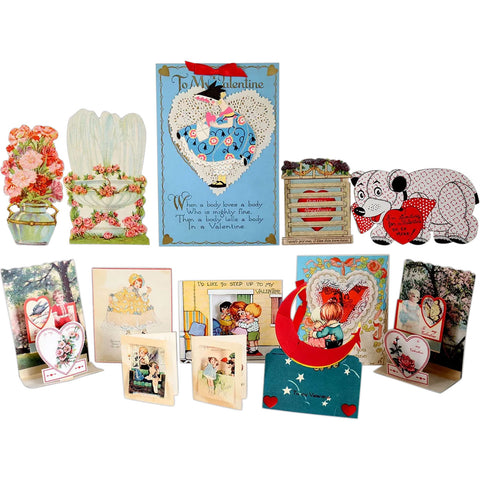 Collection of 13 Vintage Valentine Cards