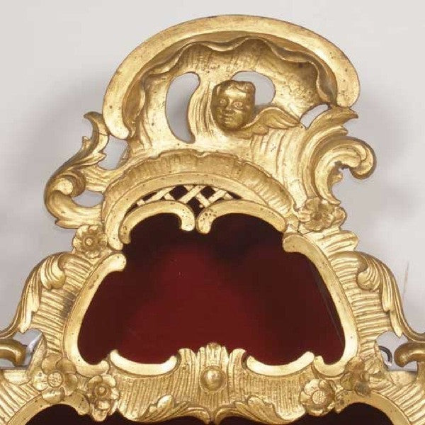 Scandinavian Rococo Style Gold Painted Hanging Bijouterie Cabinet Shelf