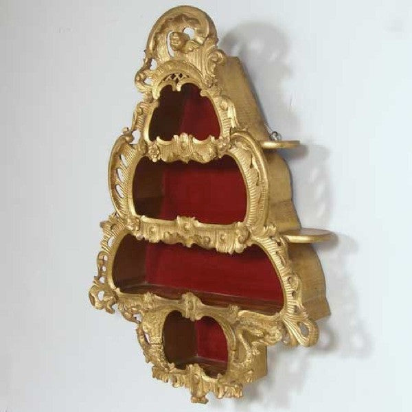 Scandinavian Rococo Style Gold Painted Hanging Bijouterie Cabinet Shelf