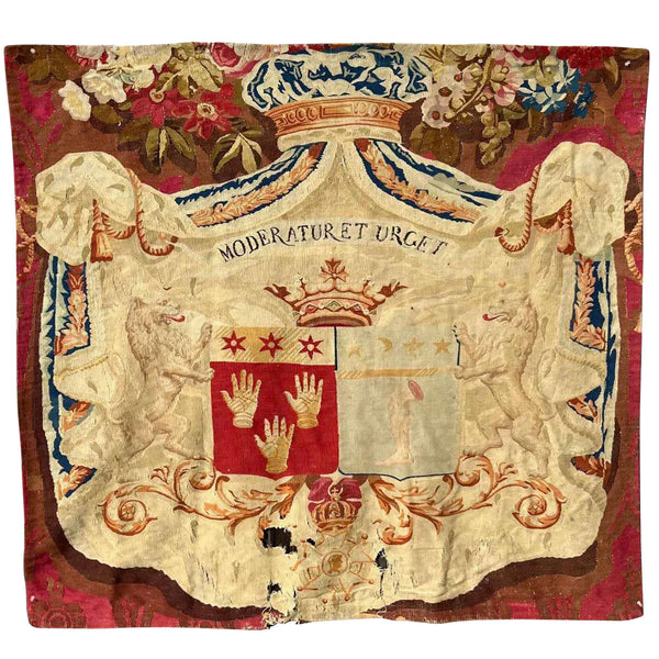 French Chatsworth House Marquis de Boissy Flat Weave Wool Armorial Tapestry