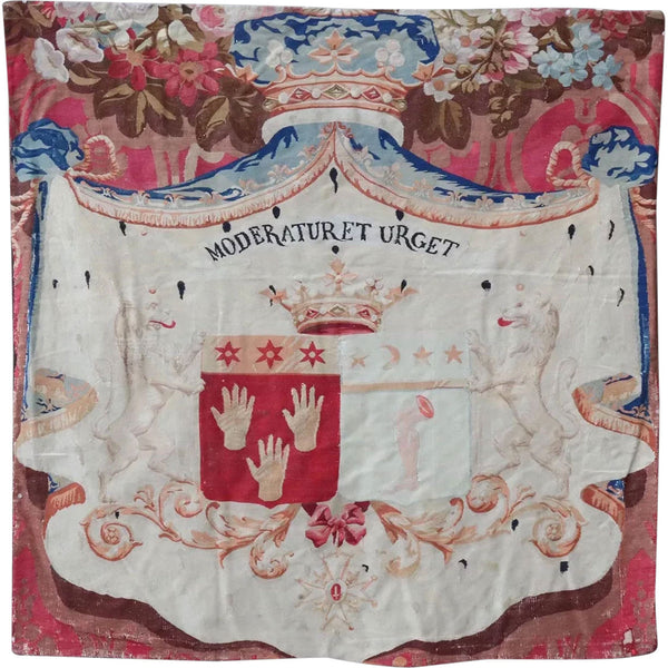 French Chatsworth House Marquis de Boissy Flat Weave Wool Armorial Tapestry