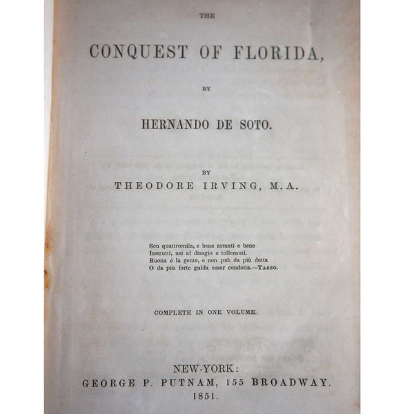 Book: The Conquest of Florida by Hernando de Soto by Theodore Irving