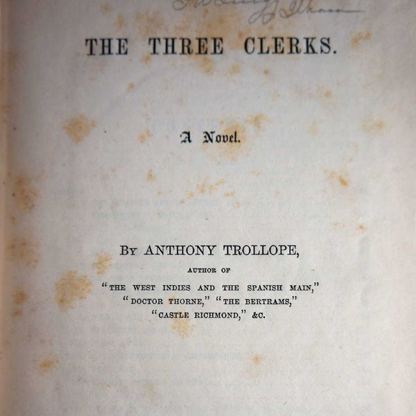 Book: The Three Clerks, A Novel by Anthony Trollope