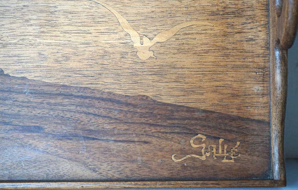 French Emile Galle Art Nouveau Marquetry Walnut Gallery Tray